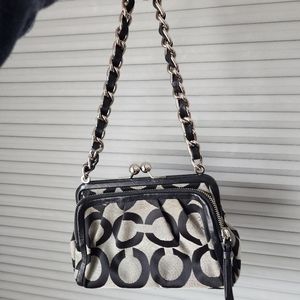 Coach Parker 13623 OP Art Signature Kisslock Chain Clutch Purse Bag